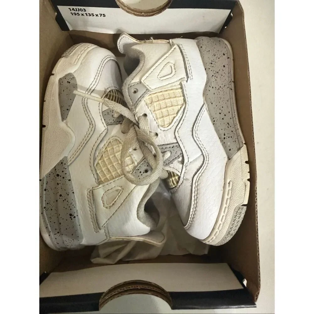 Air Jordan Toddler 4 Retro Leather Lace Up Sneaker Shoes White Oreo Size 7C
